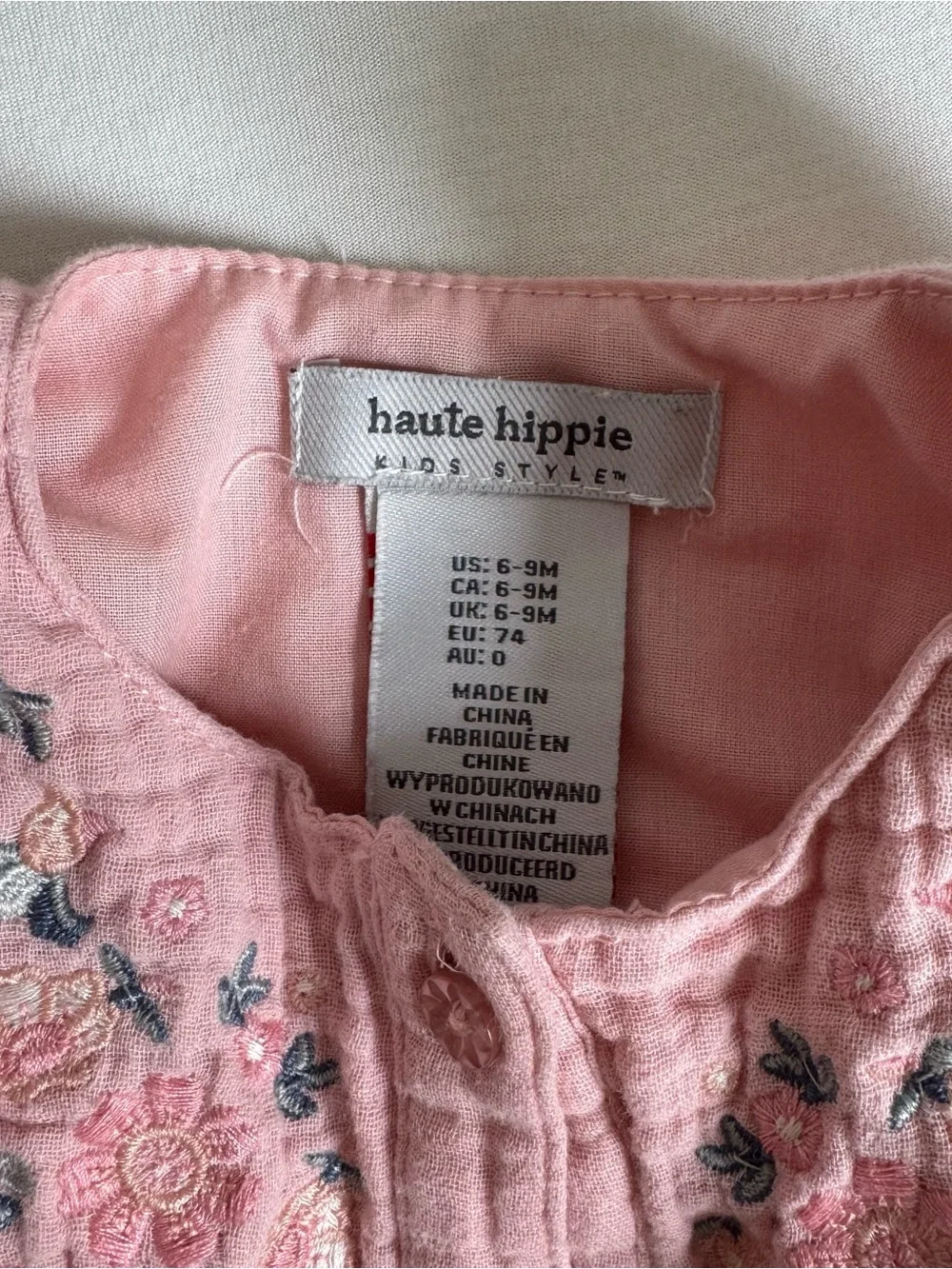 Haute Hippie Pink Embroidered Ruffle Romper Footie Size 6-9mo